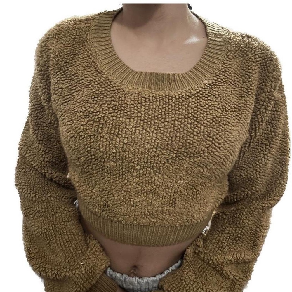brown, fuzzy Hera crop top